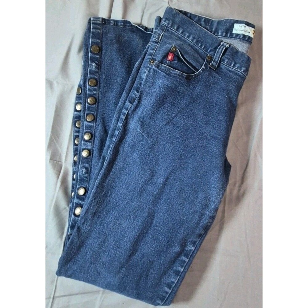Vtg Y2K Mudd Flare Button Leg Jeans Womens Size 30 Straight Mid Rise Medium Wash